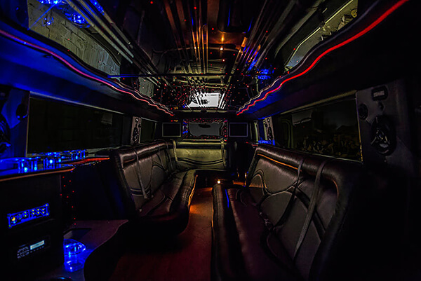 Custom leather seating on limo